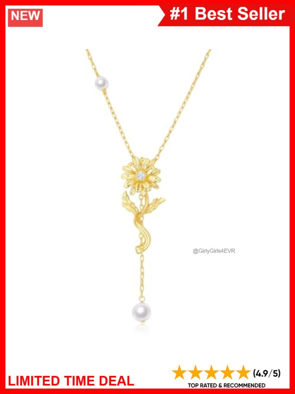 14k Gold Plated Freshwater Pearl Pendant Necklace Adjustable Chain